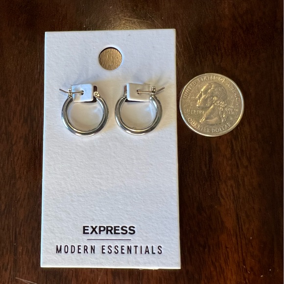 NWT Express Modern Essentials Silver Tone Hoop Earrings - Picture 4 of 6